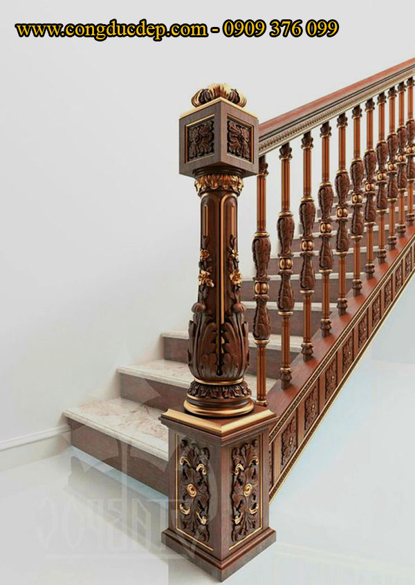 Mẫu cầu thang gỗ chi tiết sắc sảo